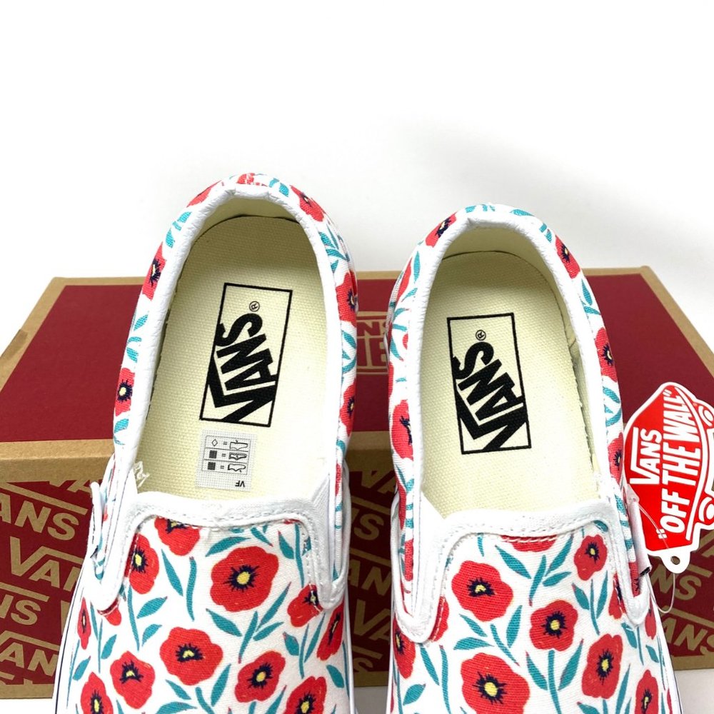 ๐ฟSale๐ฟ Vans Women's Crew Classic Slip-On Flowers Red White Low Top VN0A7VCF891 - Picture 4 of 11